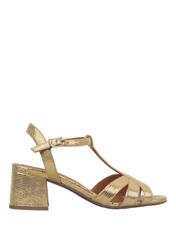 Esska Gabby Leather Low Block Heel Strappy Sandals, Gold, Gold