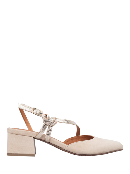 Esska Luna Leather Block Heel Slingback Sandals, Stone, Stone