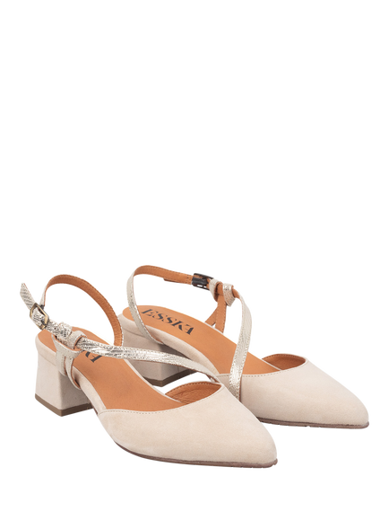 Esska Luna Leather Block Heel Slingback Sandals, Stone - view 2, Stone