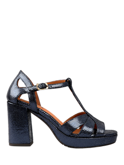Esska Valerie Metallic Leather Block Heel Sandals, Navy, Navy