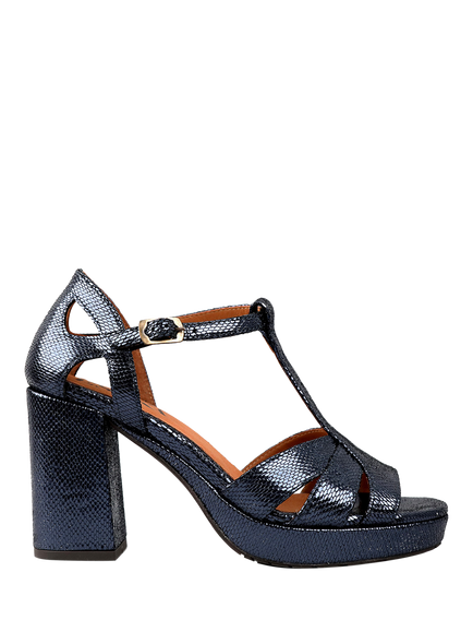 Esska Valerie Metallic Leather Block Heel Sandals, Navy, Navy