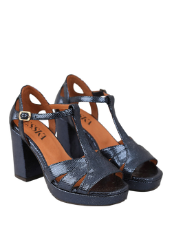 Esska Valerie Metallic Leather Block Heel Sandals, Navy - view 2, Navy