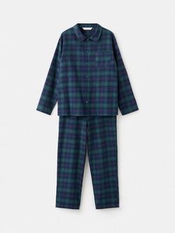 Mango Kids' Pure Cotton Long Sleeved Checked Pyjama Set, Green, Green