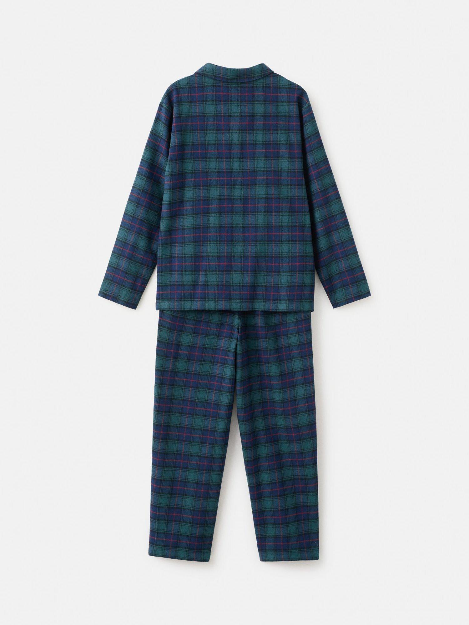 Product image 2 of 4, which shows Mango Kids' Pure Cotton Long Sleeved Checked Pyjama Set, Green, 11-12 years