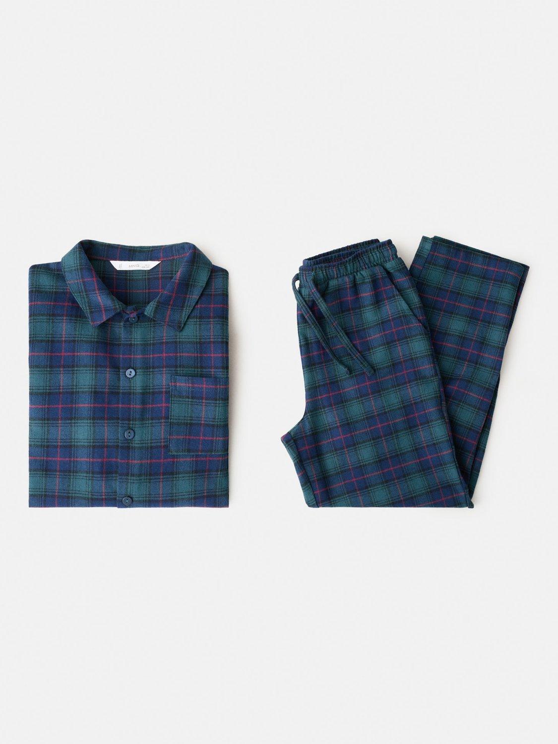 Product image 4 of 4, which shows Mango Kids' Pure Cotton Long Sleeved Checked Pyjama Set, Green, 11-12 years