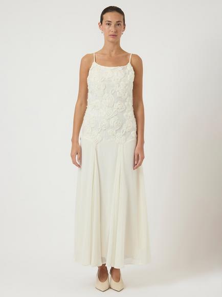 YAS Feodora Floral Textured Wedding Dress, White, White