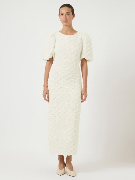 YAS Miamaja Textured Wedding Dress, White, White