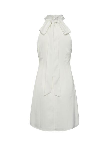 YAS Dottea Halterneck Mini Wedding Dress, White, White