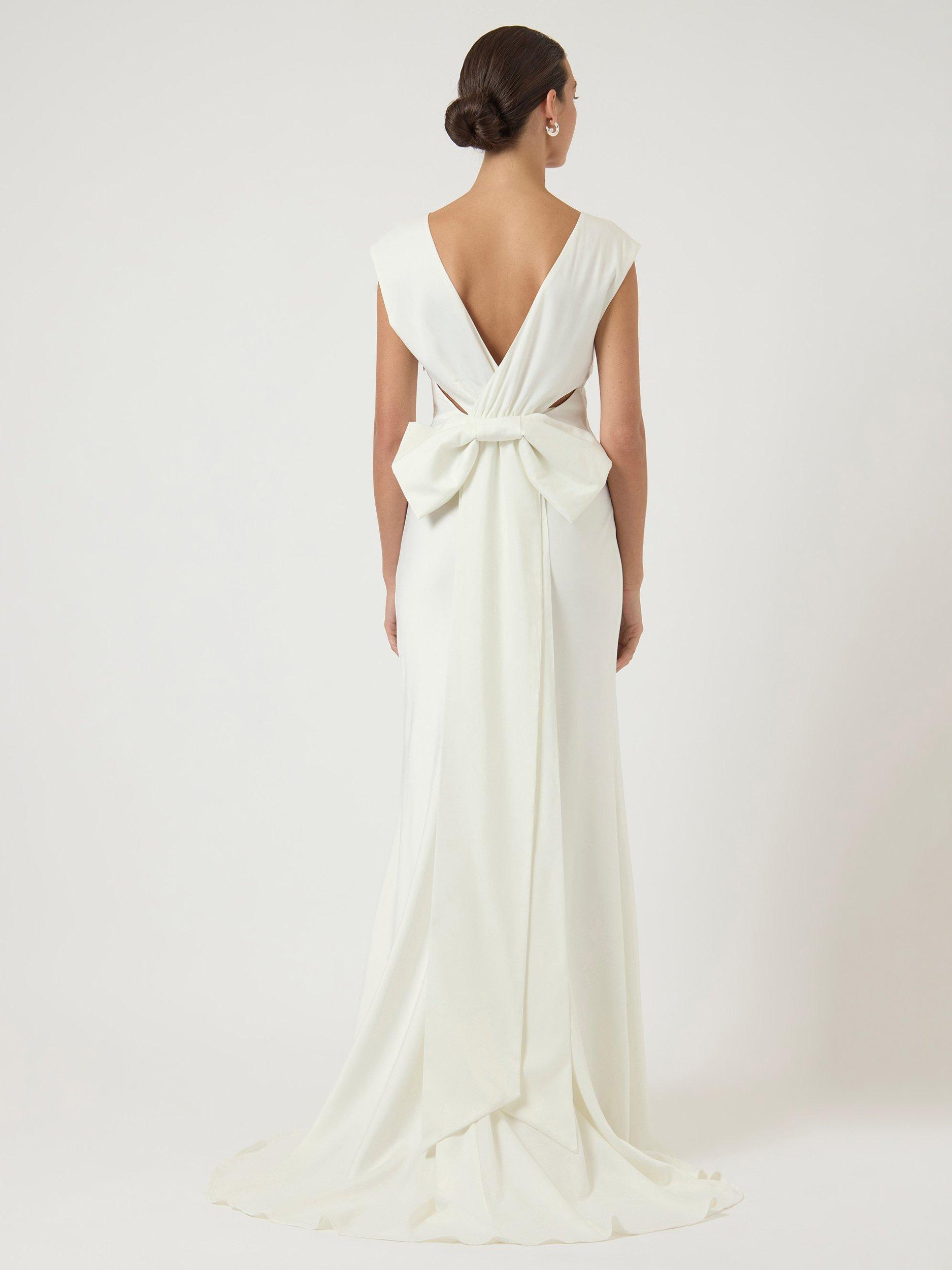 Product image 5 of 7, which shows YAS Dottea Bow Back Wedding Dress, White, 6