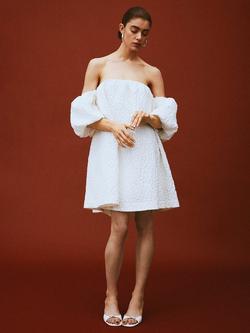 YAS Rinea Textured Wedding Dress, White, White