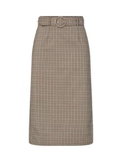 YAS Fira Check Midi Skirt, Brown/Multi - view 2, Brown Multi