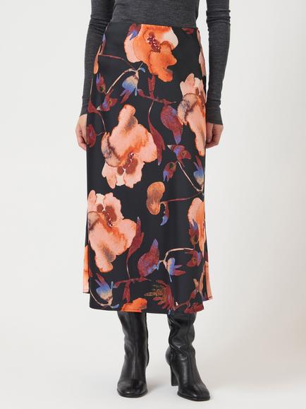 YAS Pella Floral Print Midi Slip Skirt - view 2, Black/Multi