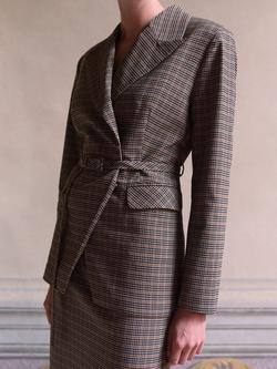 YAS Fira Check Wrap Front Blazer, Brown Multi - view 2, Brown Multi