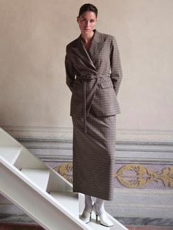 YAS Fira Check Wrap Front Blazer, Brown Multi, Brown Multi