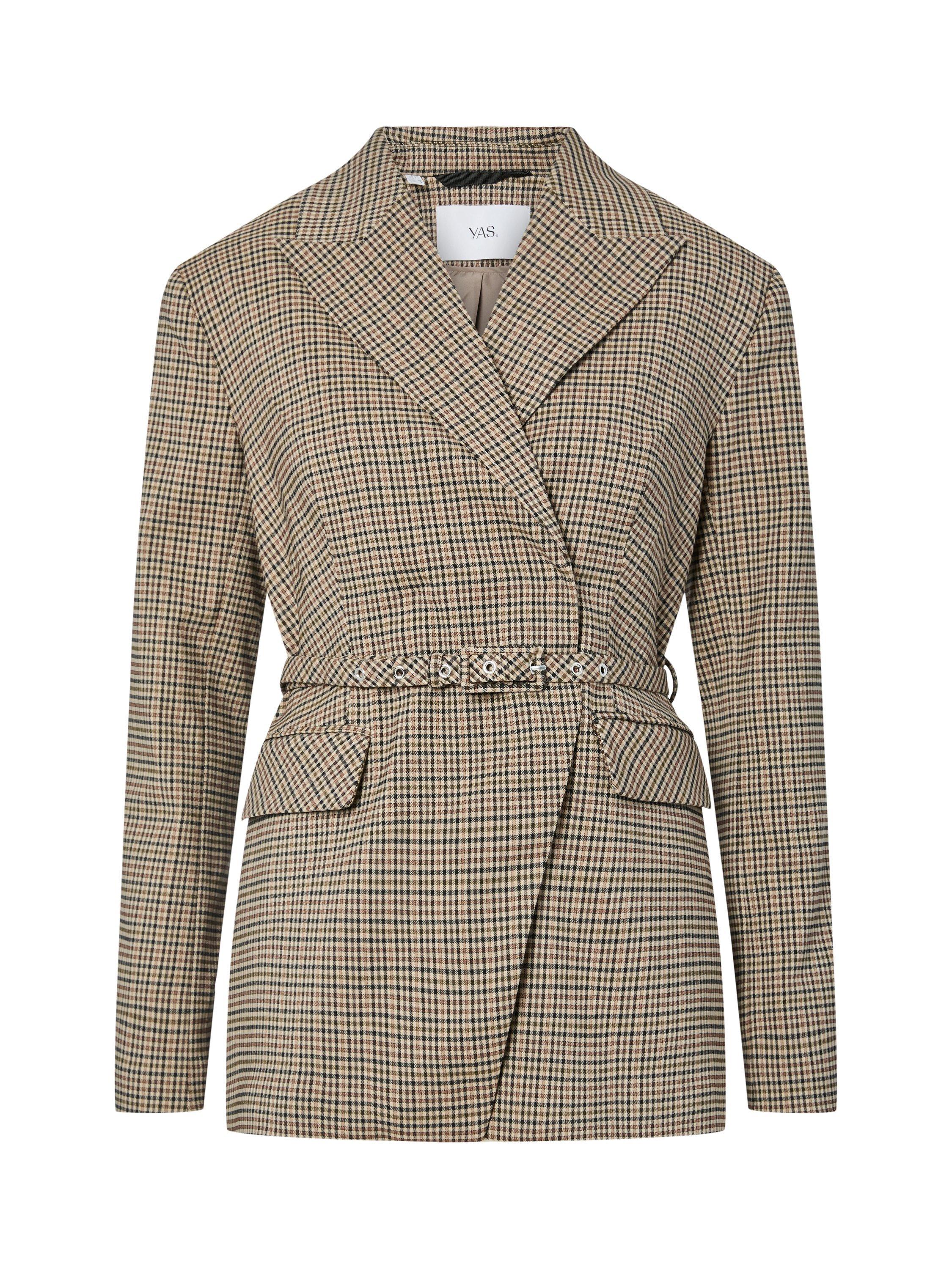 Product image 3 of 4, which shows YAS Fira Check Wrap Front Blazer, Brown Multi, 6