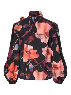YAS Pilana Tie Neck Floral Print Top - view 2, Black/Multi
