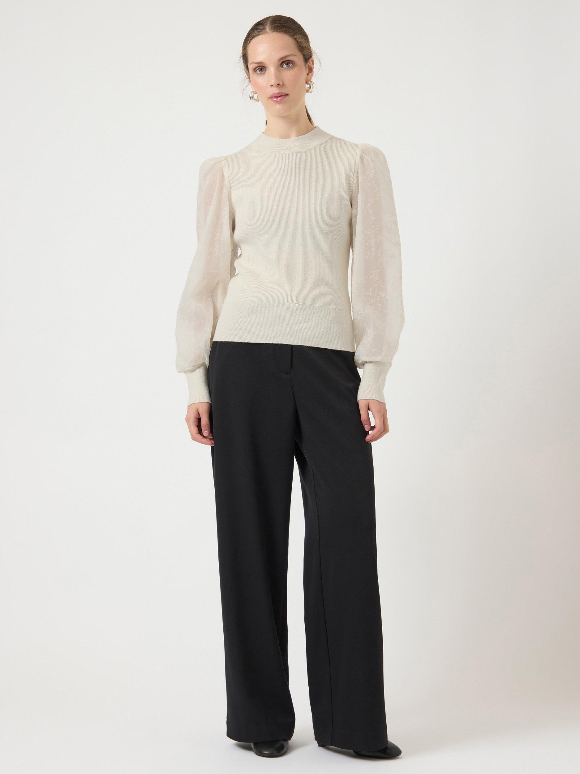 Product image 1 of 7, which shows YAS Dot Balloon Sleeve Knitted Crew Neck Jumper , Cream, XS