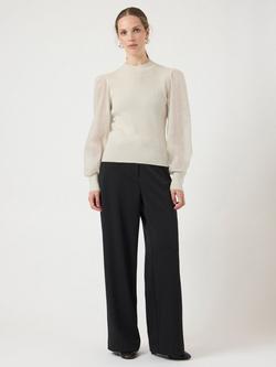 YAS Dot Balloon Sleeve Knitted Crew Neck Jumper, Cream