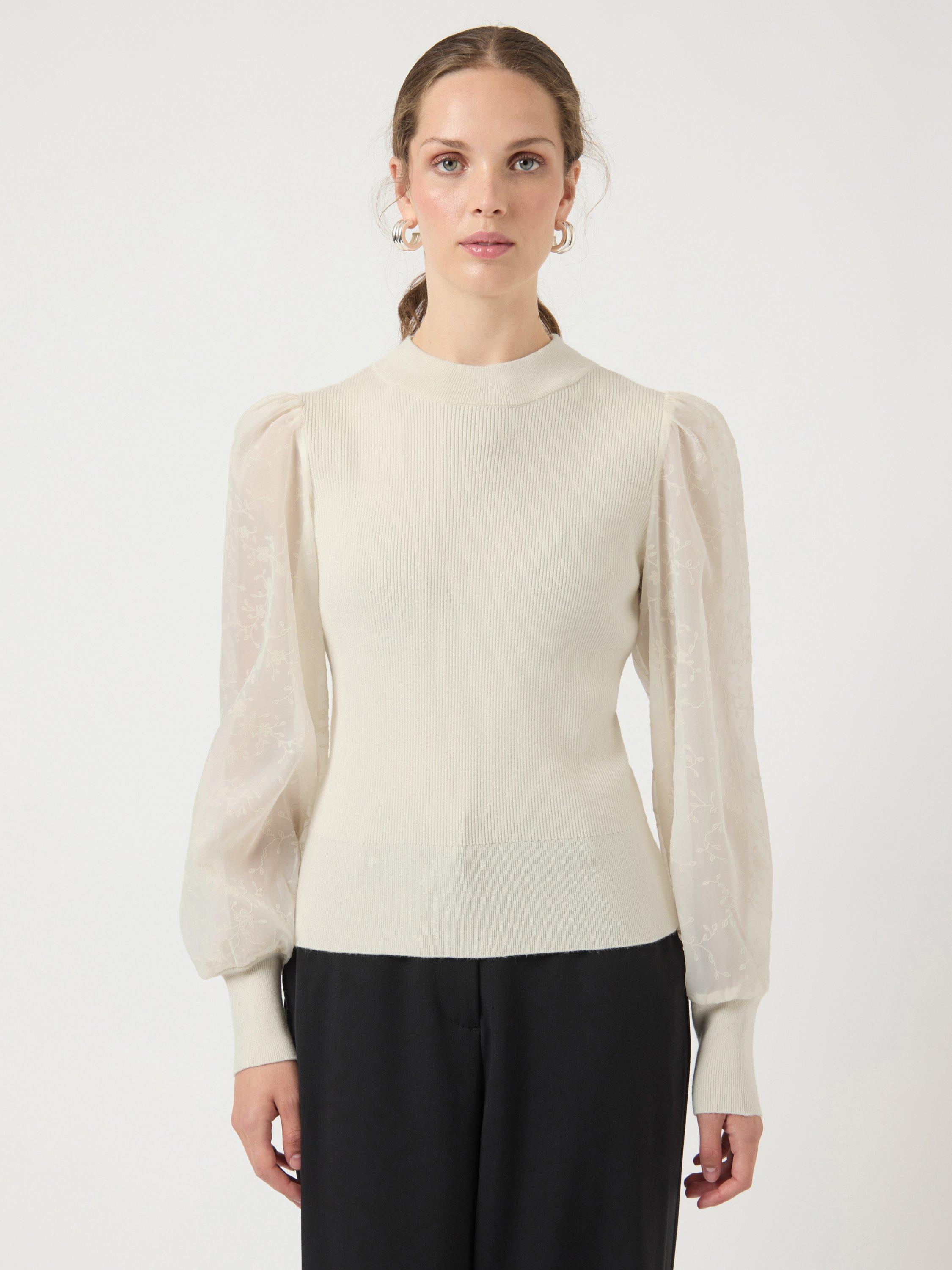 Product image 2 of 7, which shows YAS Dot Balloon Sleeve Knitted Crew Neck Jumper , Cream, XS