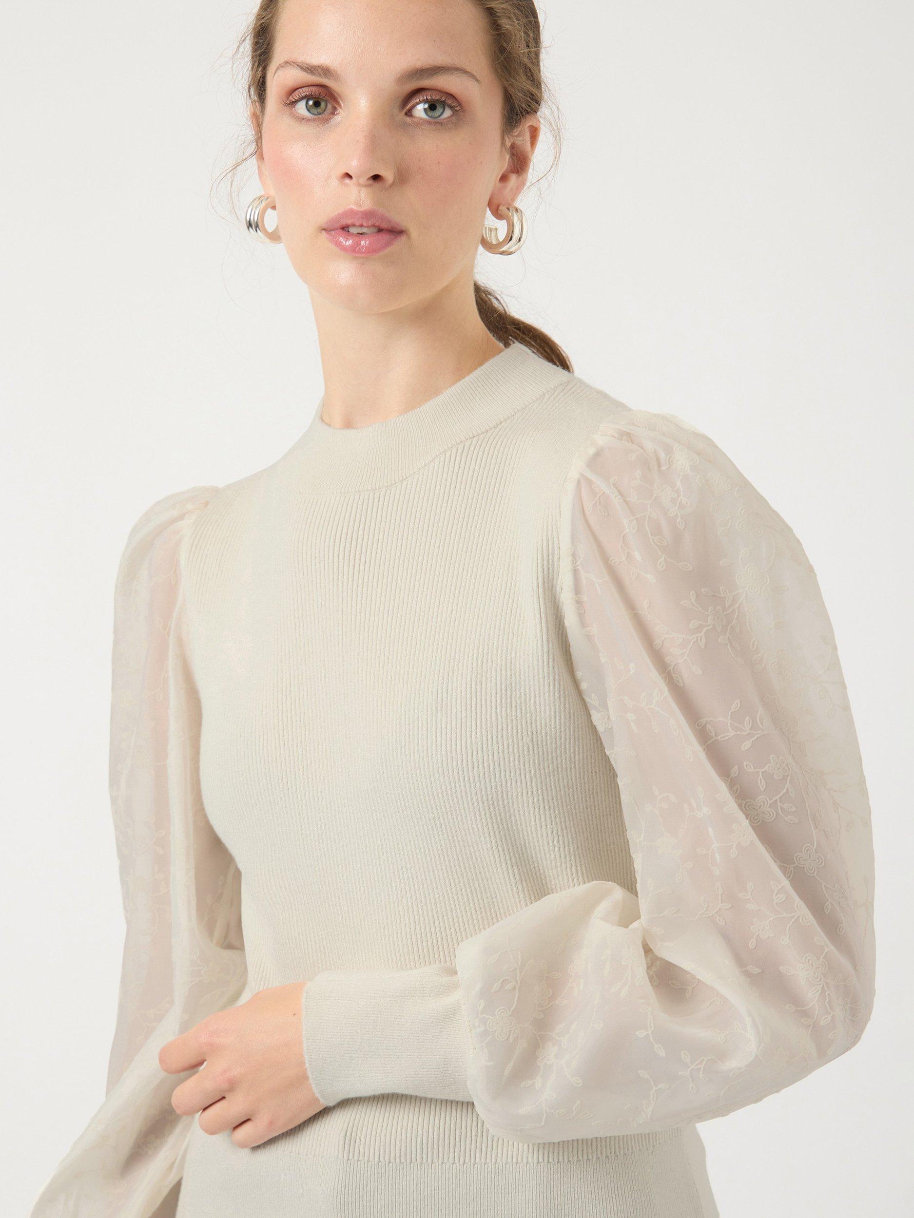 Product image 3 of 7, which shows YAS Dot Balloon Sleeve Knitted Crew Neck Jumper , Cream, XS