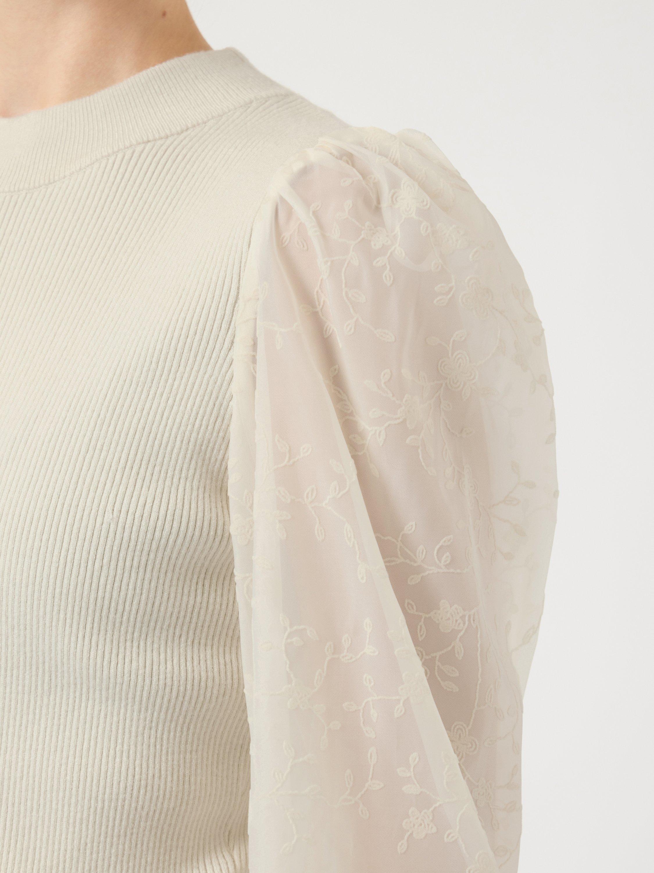 Product image 4 of 7, which shows YAS Dot Balloon Sleeve Knitted Crew Neck Jumper , Cream, XS