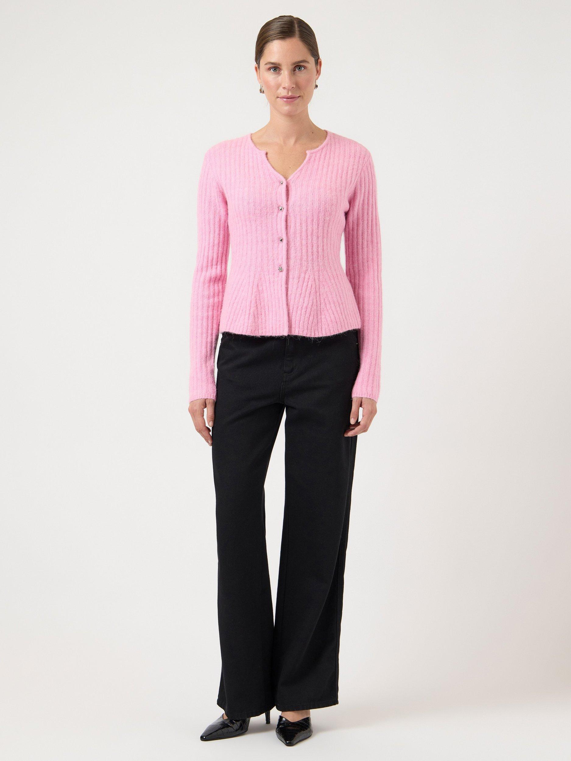 Product image 1 of 2, which shows YAS Dolly V-Neck Buttoned Peplum Cardigan , Pink, XS