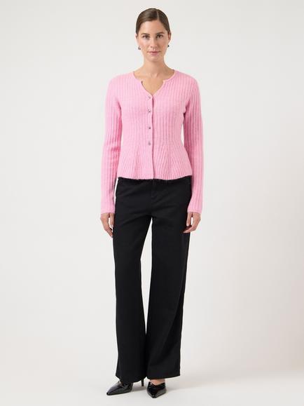 YAS Dolly V-Neck Buttoned Peplum Cardigan, Pink