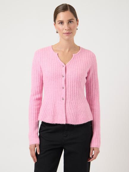 YAS Dolly V-Neck Buttoned Peplum Cardigan - view 2, Pink