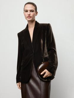 Mango Combi Velvet Blazer, Dark Brown, Dark Brown