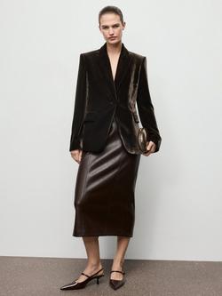 Mango Combi Velvet Blazer, Dark Brown - view 2, Dark Brown