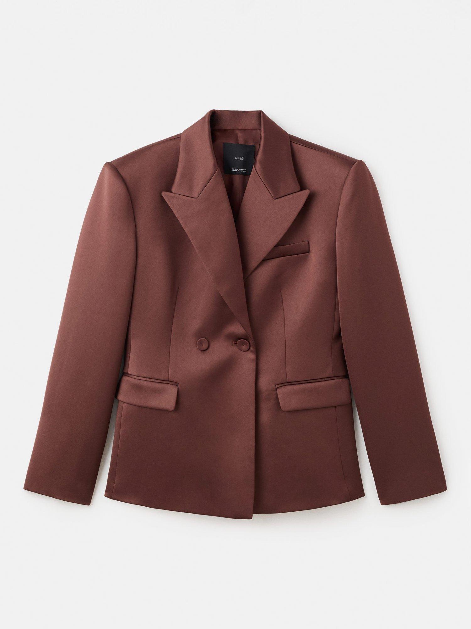 Product image 3 of 7, which shows Mango Gilda Satin Double-Breasted Blazer, Brown, L