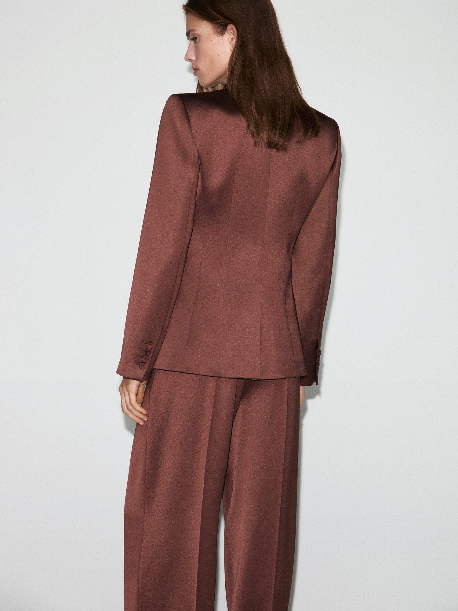 Product image 4 of 7, which shows Mango Gilda Satin Double-Breasted Blazer, Brown, L