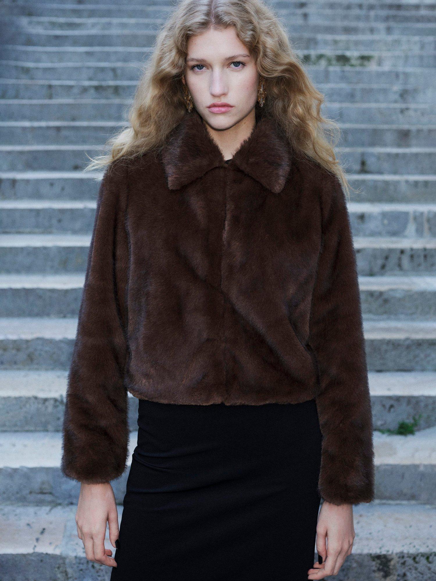 Mango Bruna Faux Fur Jacket, Brown