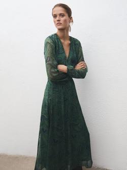 Mango Divine A-Line Paisley Print  V-Neck Mifi Dress, Green