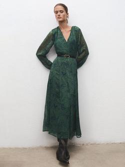 Mango Divine A-Line Paisley Print  V-Neck Mifi Dress - view 2, Green