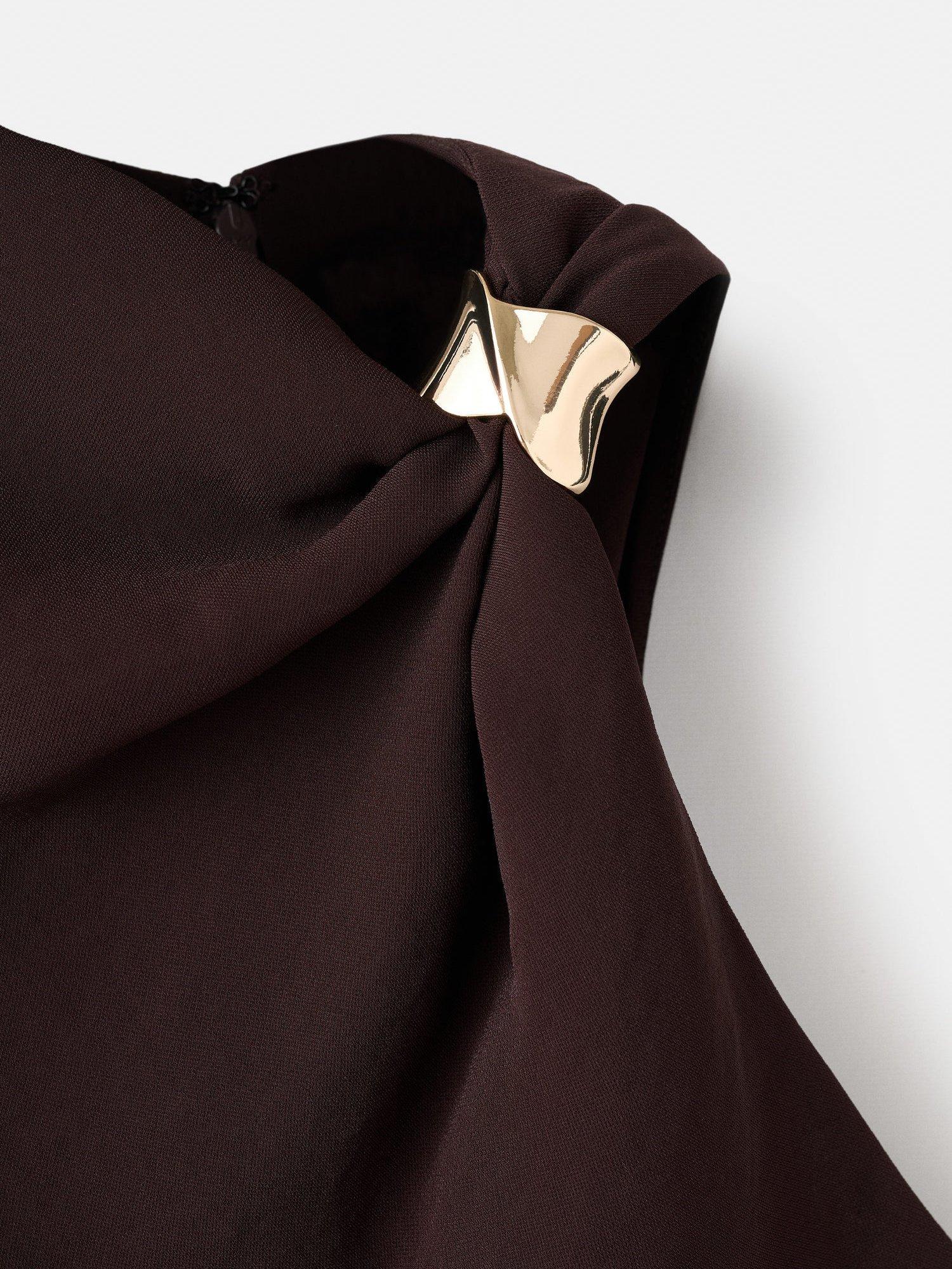 Product image 8 of 11, which shows Mango Joia A-Line Asymmetric Neck Midi Dress, Brown, 10