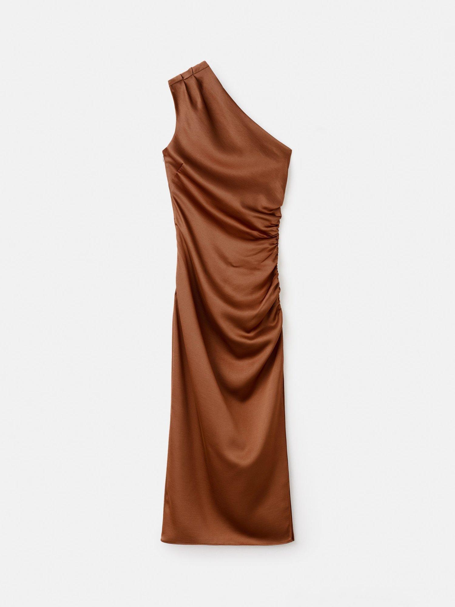 Product image 3 of 7, which shows Mango Safron One Shoulder Midi Dress, Copper, 8