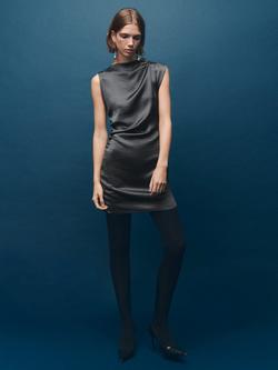 Mango Sori Drape Mini Dress, Grey - view 2, Grey