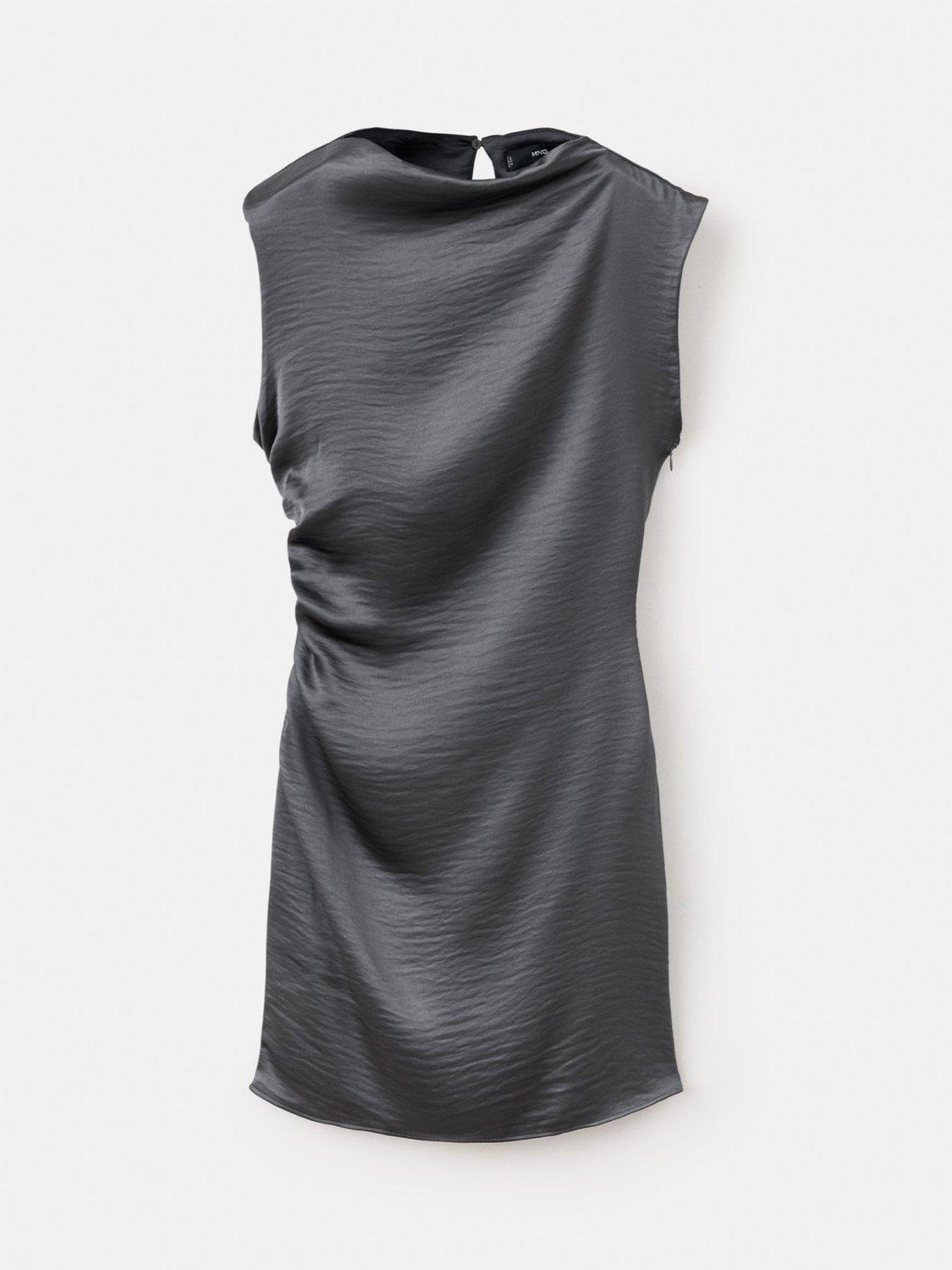Product image 3 of 8, which shows Mango Sori Drape Mini Dress, Grey, 10