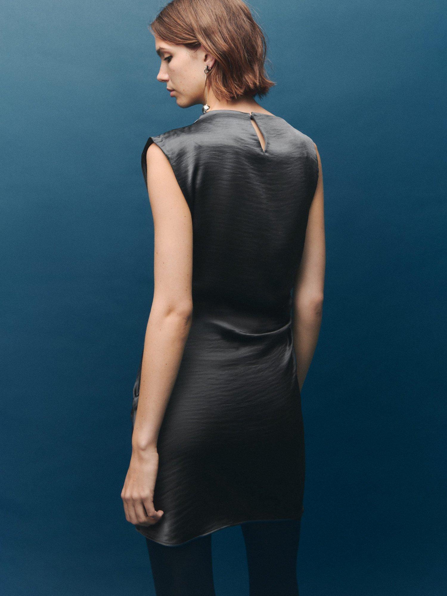 Product image 4 of 8, which shows Mango Sori Drape Mini Dress, Grey, 10
