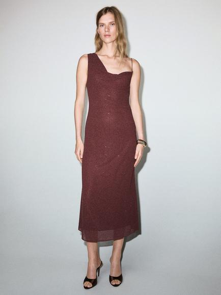Mango Wedy Embellished Midi Dress, Dark Red, Dark Red