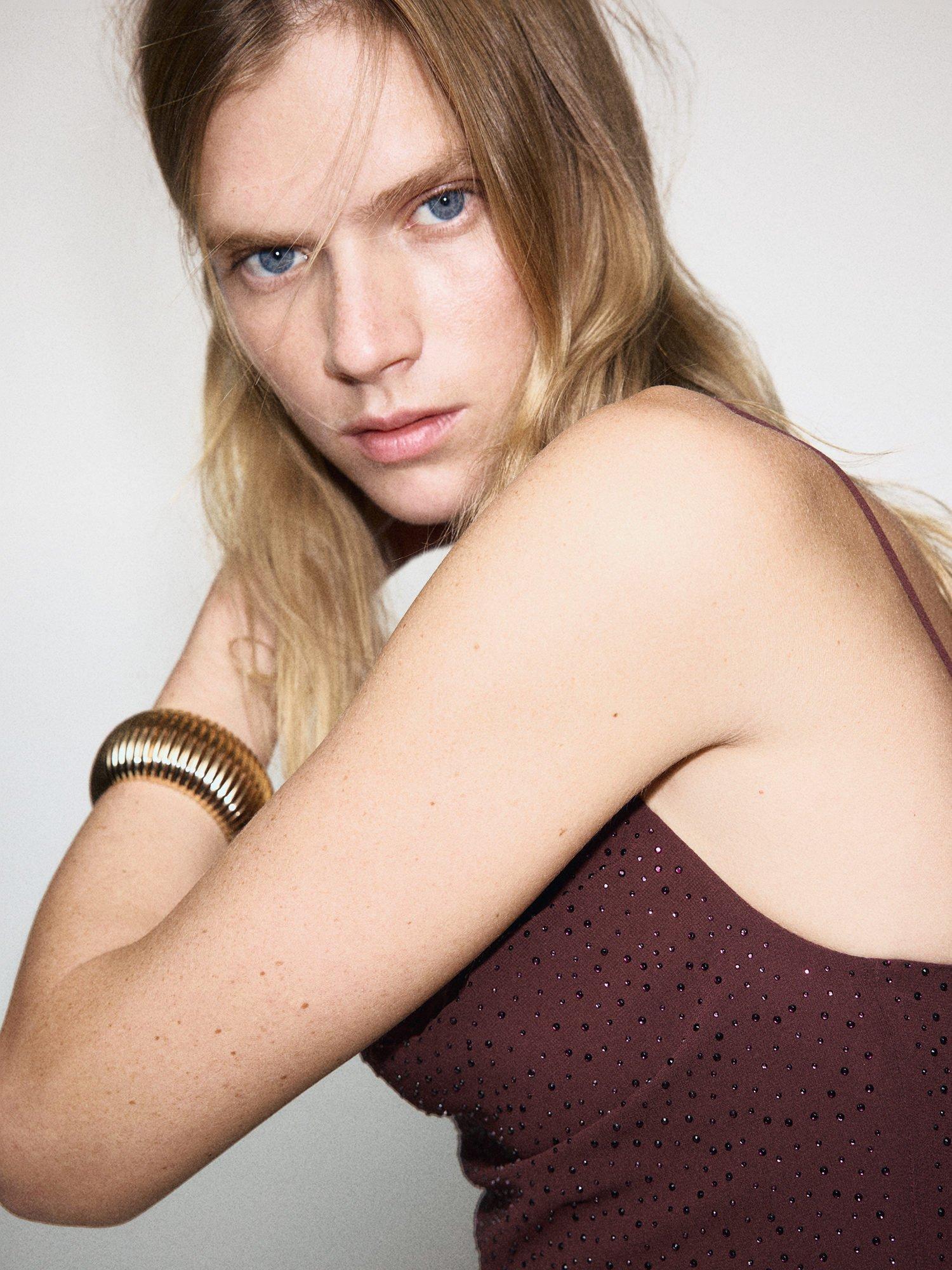 Product image 6 of 8, which shows Mango Wedy Embellished Midi Dress, Dark Red, 10