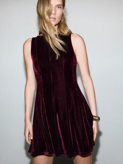 Mango Dolly Mini Skater Dress, Dark Red