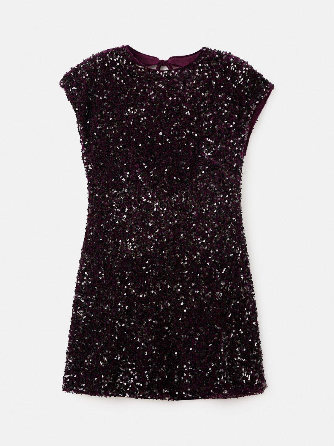Product image 3 of 7, which shows Mango Open Back Sequin Velvet Mini Dress, Dark Red, 10