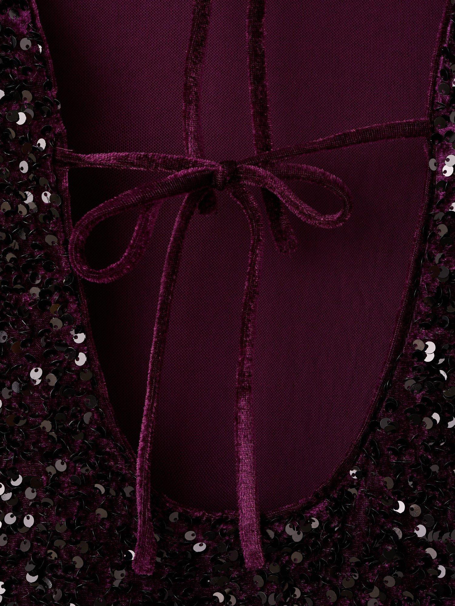 Product image 5 of 7, which shows Mango Open Back Sequin Velvet Mini Dress, Dark Red, 10