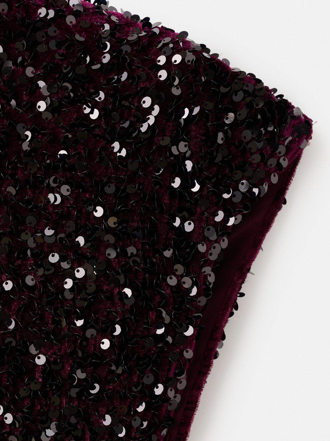 Product image 7 of 7, which shows Mango Open Back Sequin Velvet Mini Dress, Dark Red, 10