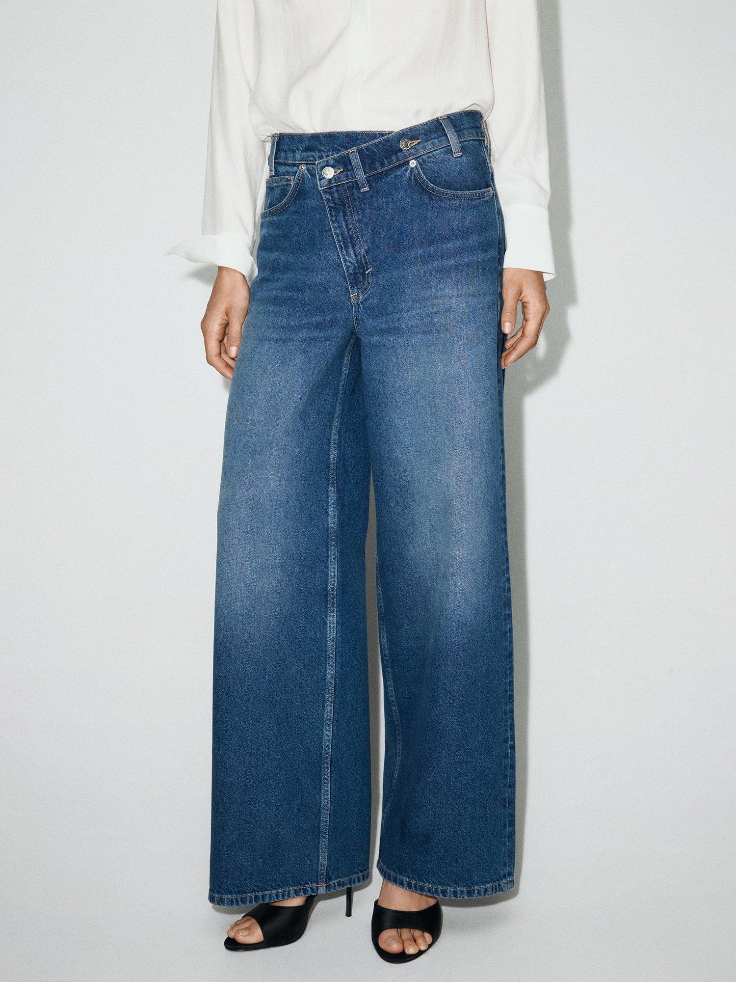 Product image 1 of 6, which shows Mango Malene Asymmetric Waist Jeans, Mid Blue, 10