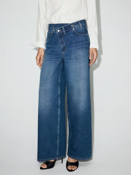 Mango Malene Asymmetric Waist Jeans, Mid Blue, Mid Blue