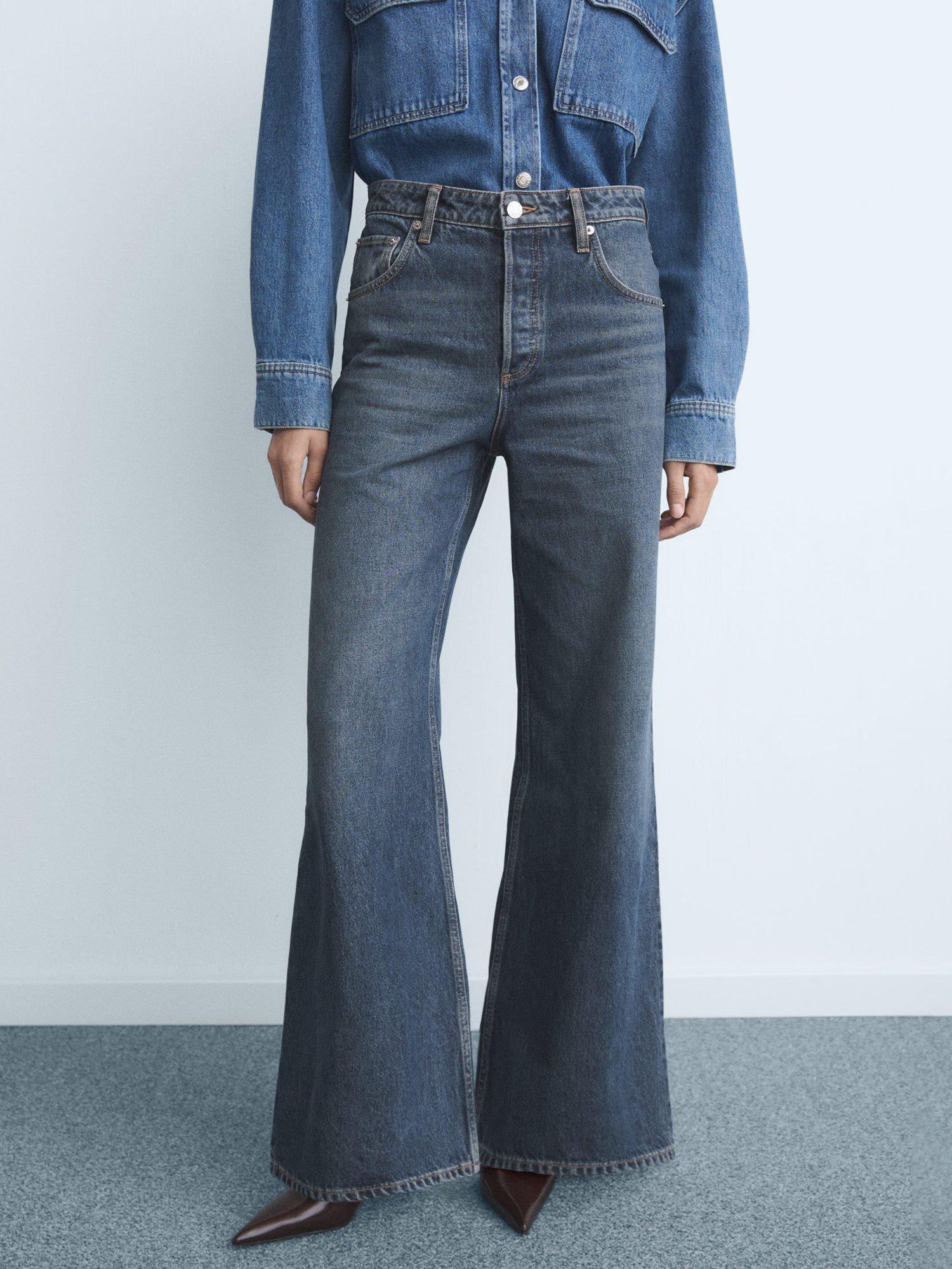 Product image 1 of 7, which shows Mango Seattle Mid Rise Wide Leg Denim Jeans, Blue, 6