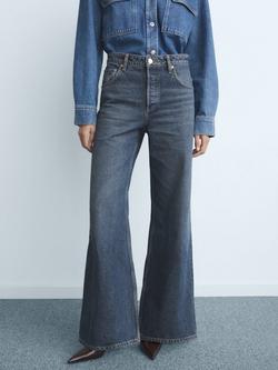 Mango Seattle Mid Rise Wide Leg Denim Jeans, Blue